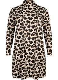 FLASH - Langærmet kjole med turtleneck, Leopard AOP