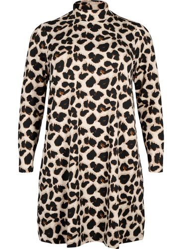 FLASH - Langærmet kjole med turtleneck, Leopard AOP, Packshot image number 0