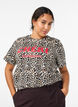 T-shirt med leopardprint og tekstmotiv, Brun, Model image number 0