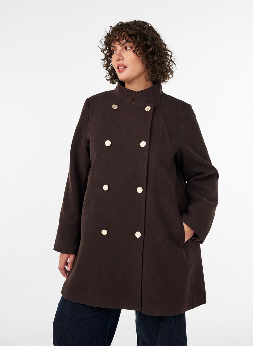 A-formet frakke med guldknapper, Brun, Model image number 0
