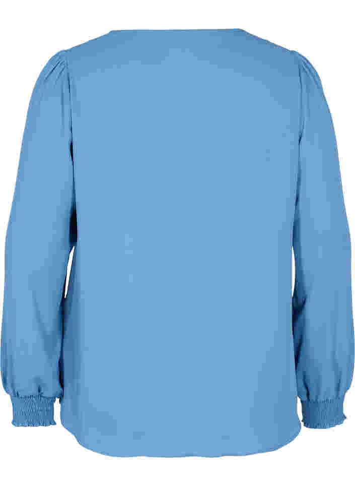 Skjorte med v-udskæring og smock, Captains Blue, Packshot image number 1