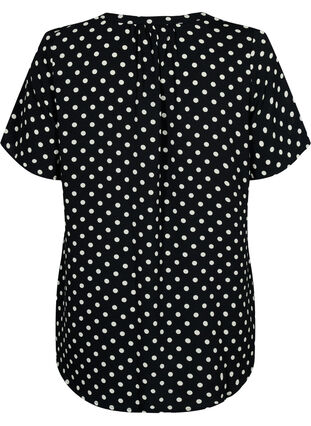 Bluse med korte ærmer og v-udskæring , Black w. Dots, Packshot image number 1