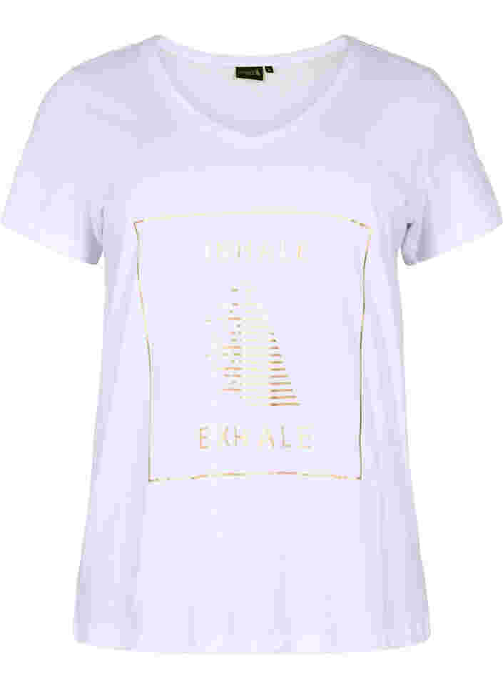 Bomulds trænings t-shirt med tryk, White w. inhale logo, Packshot image number 0