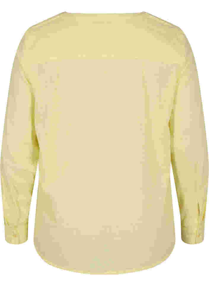 Skjortebluse i bomuld med v-udskæring, Yellow, Packshot image number 1