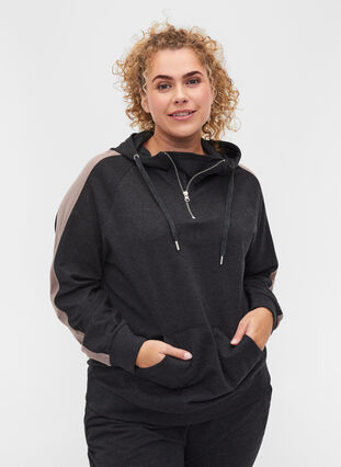 Sweatshirt med lynlås og hætte, Black, Model image number 0