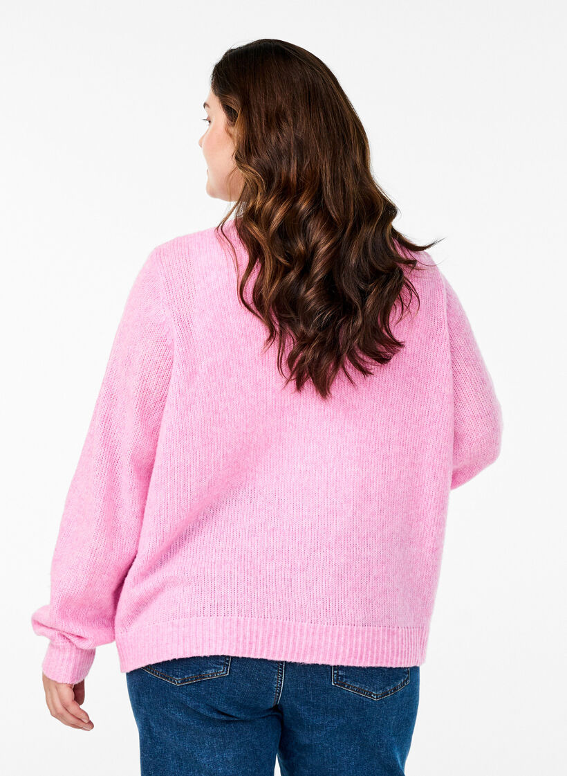 Strikcardigan med uld og knapper, Begonia Pink Mel., Model image number 1