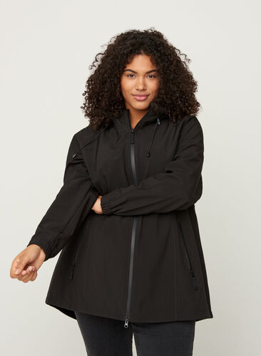 Kort softshell jakke med hætte, Black, Model image number 0