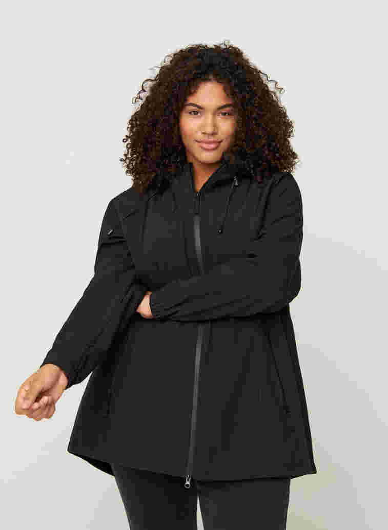 Kort softshell jakke med hætte, Black, Model