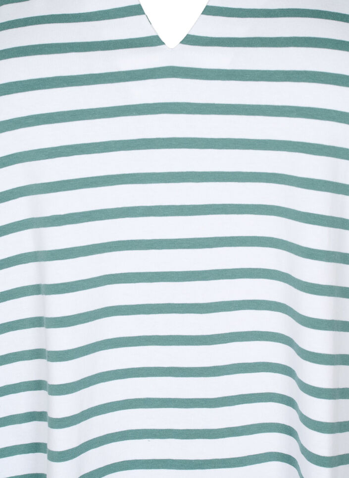Bomulds t-shirt med striber og v-hals, B.White/SeaP.Stripes, Packshot image number 2