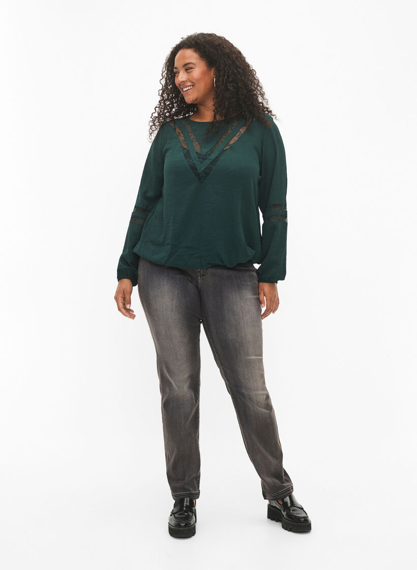 Langærmet bluse med blonder, Scarab, Model image number 2