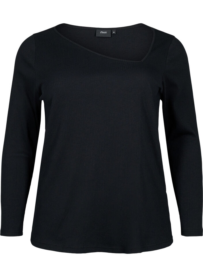 Lang&aelig;rmet t-shirt med asymmetrisk udsk&aelig;ring, Black, Packshot image number 0