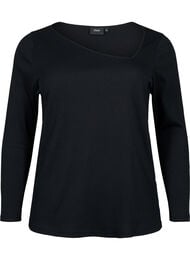 Langærmet t-shirt med asymmetrisk udskæring, Black