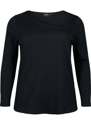 Langærmet t-shirt med asymmetrisk udskæring, Black, Packshot image number 0