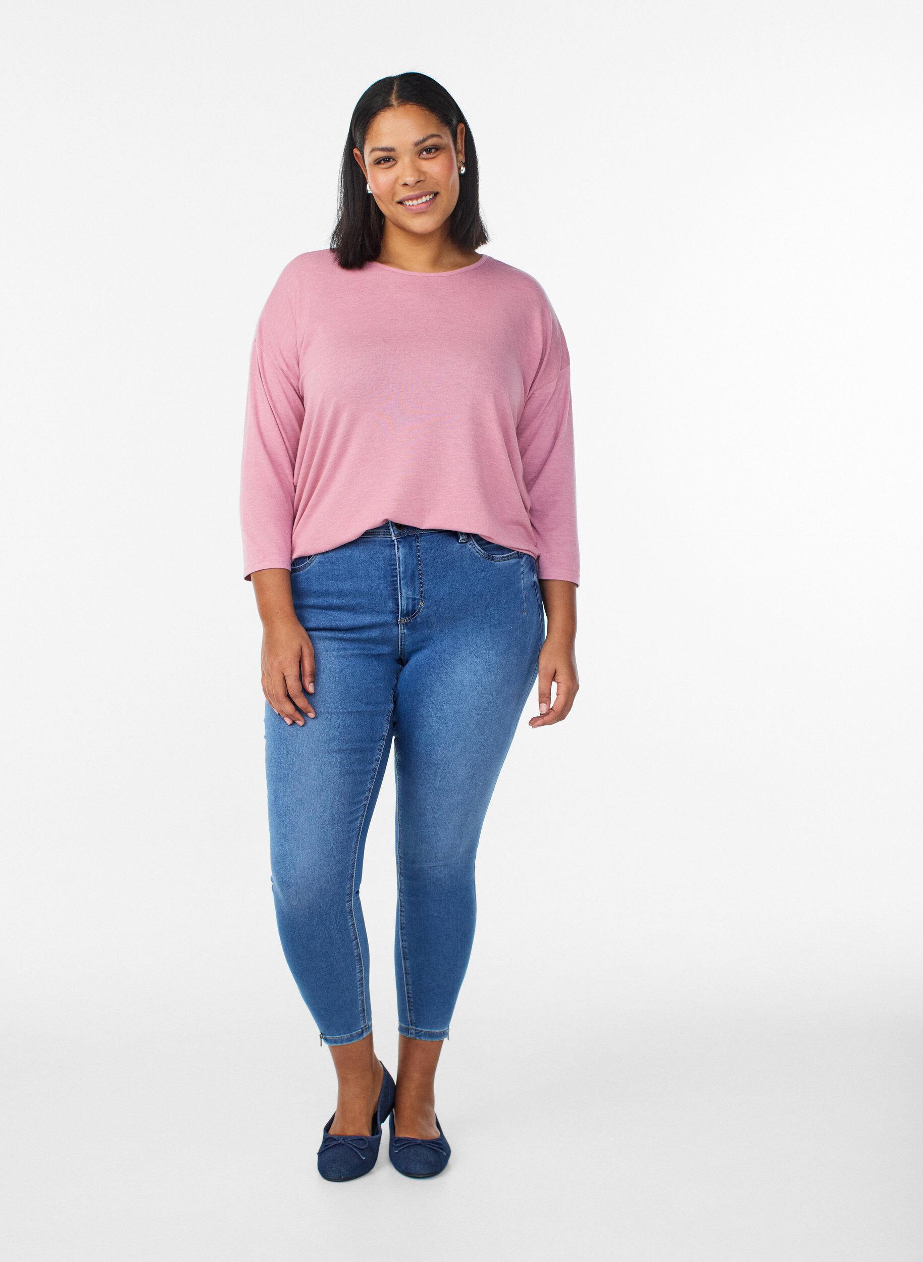 Cropped Amy jeans med lynl&aring;sdetalje, Bl&aring;, Model