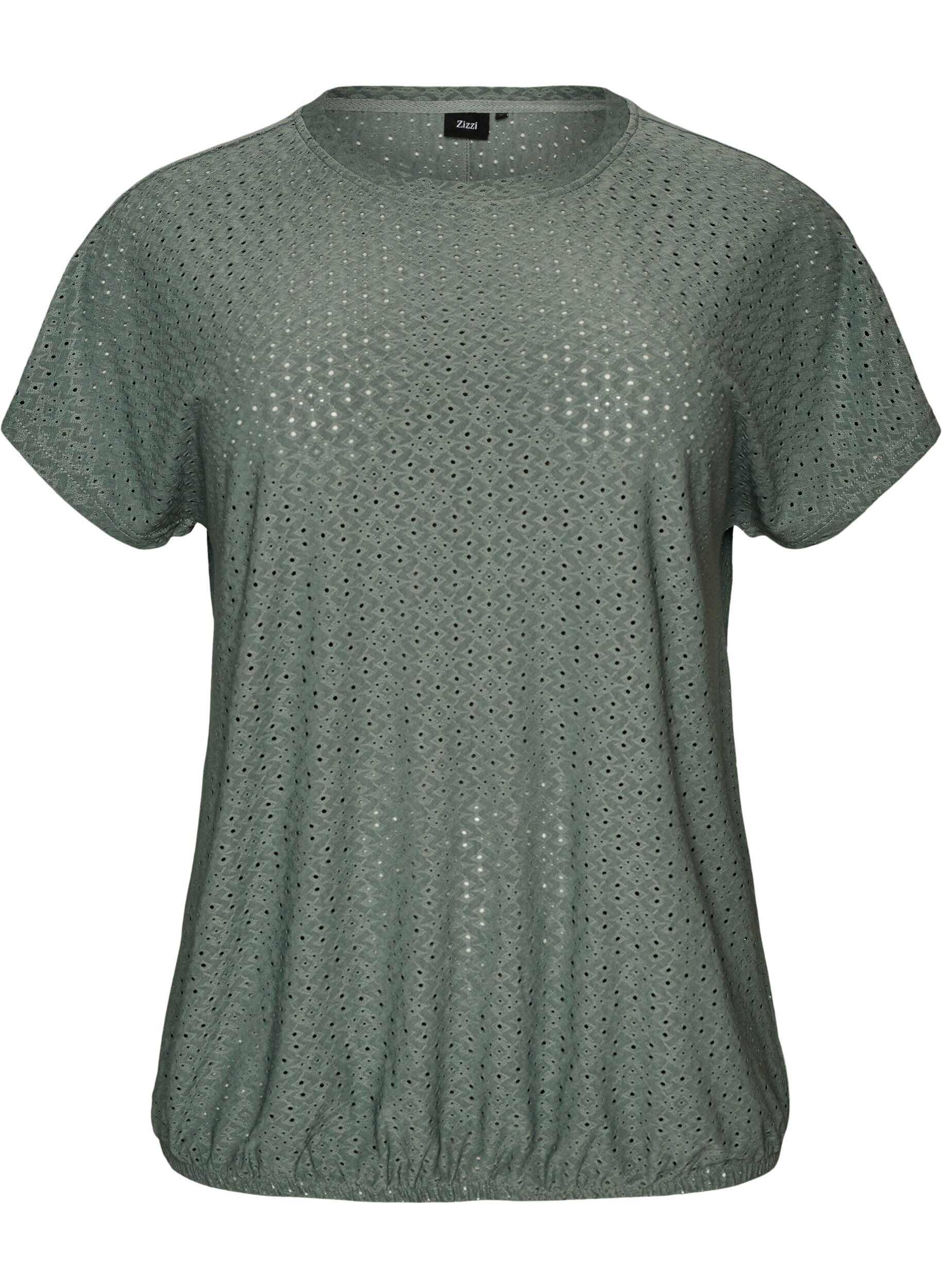 ZizziBluse med hulm&oslash;nster og ballon-effekt, Gr&oslash;n, Packshot image number 0
