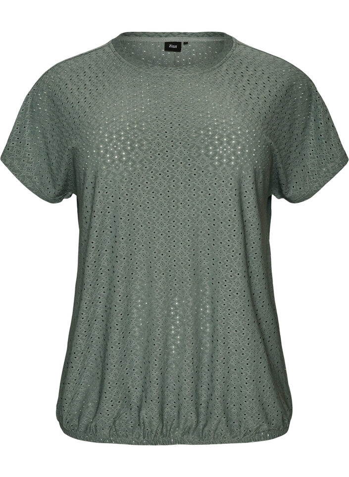 Bluse med hulm&oslash;nster og ballon-effekt, Gr&oslash;n, Packshot image number 0