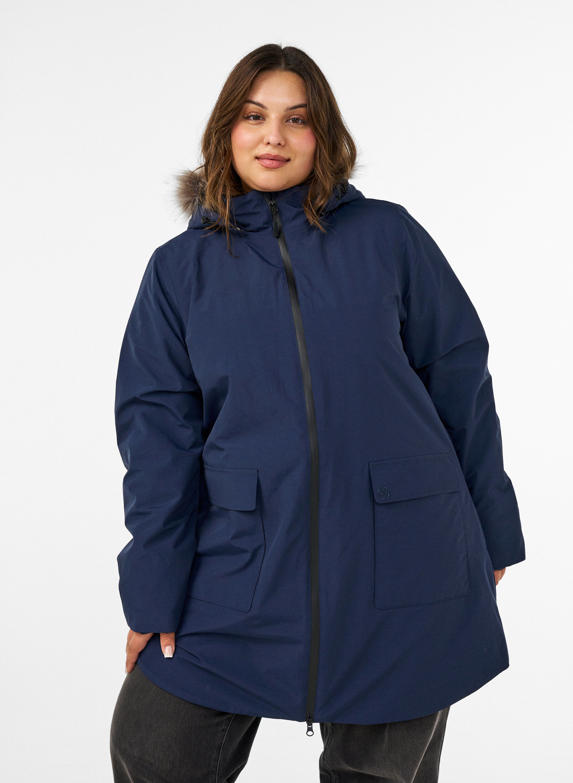 ZizziVandt&aelig;t parka vinterjakke med h&aelig;tte, Bl&aring;, Model image number 0