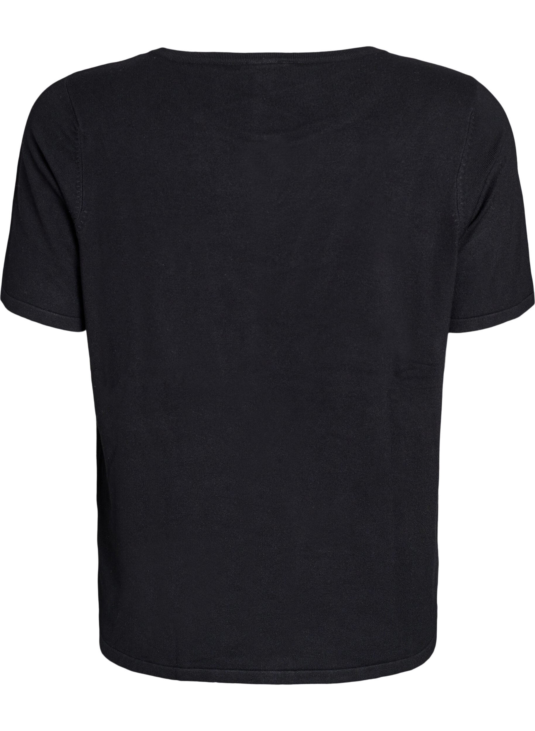 Zizzi Kort&aelig;rmet strikcardigan i viskose, Sort, Packshot image number 1