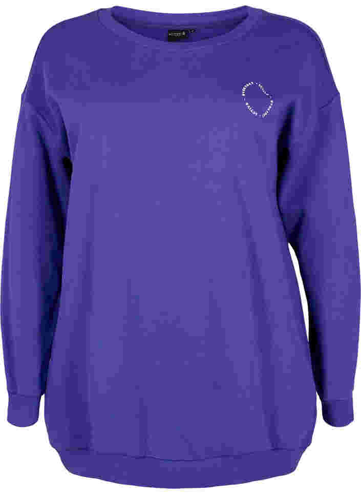 Sweatshirt i bomuld med tryk, Deep Blue, Packshot image number 0