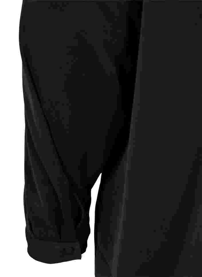 Ensfarvet skjorte med frynser, Black, Packshot image number 3