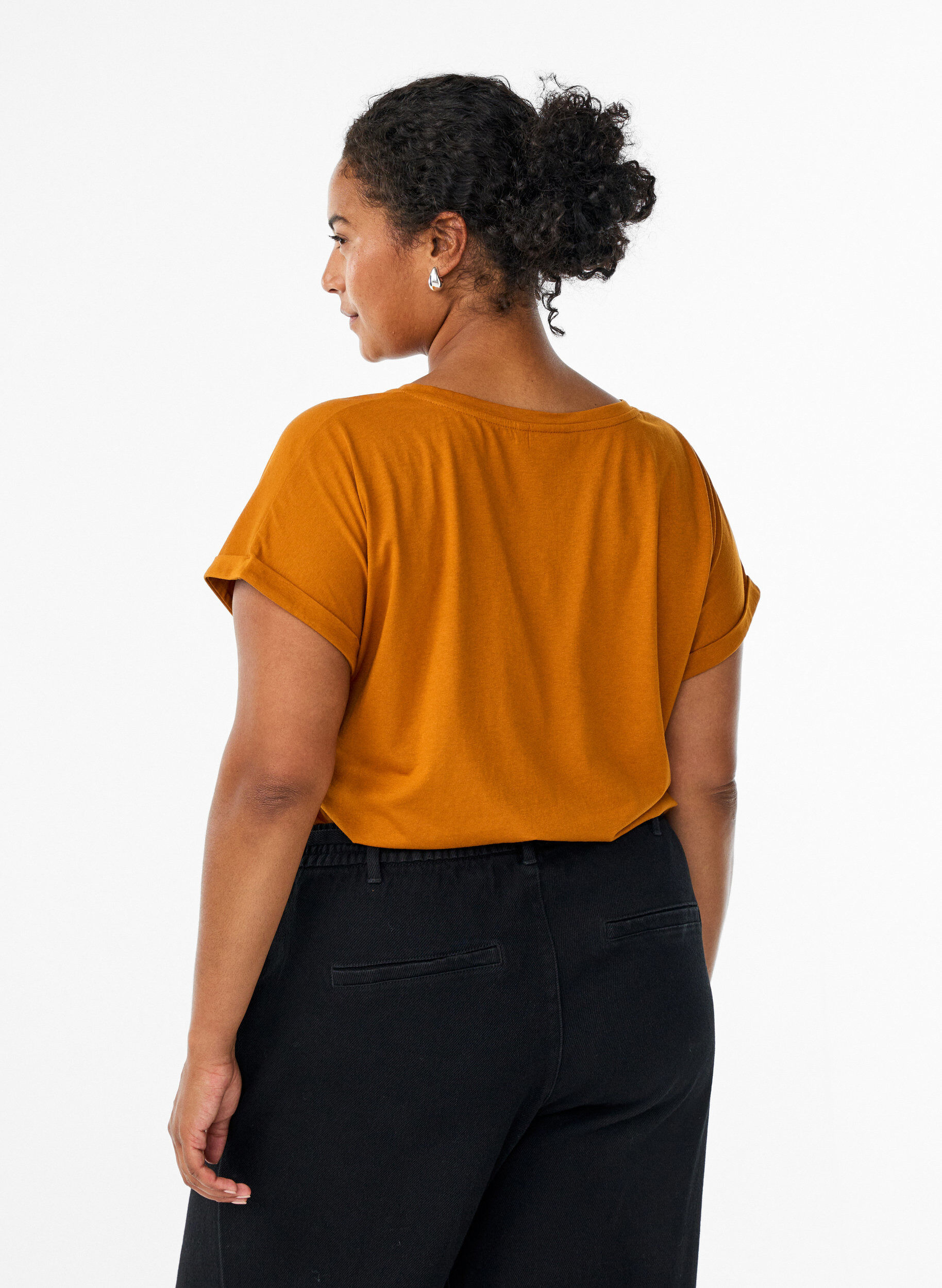 ZizziKort&aelig;rmet t-shirt i bomuldsblanding, Orange, Model image number 2