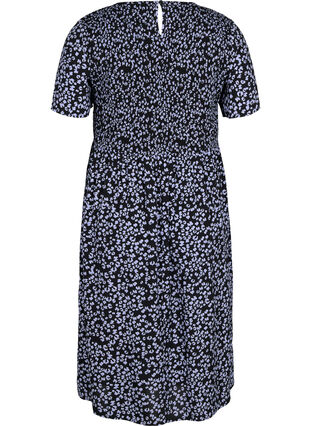 Printet viskose kjole med smock, Blue Dot, Packshot image number 1