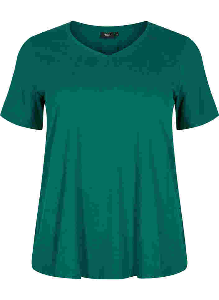 Ensfarvet basis t-shirt i bomuld, Evergreen, Packshot image number 0