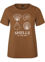 T-shirt i bomuld med printmotiv, Brun