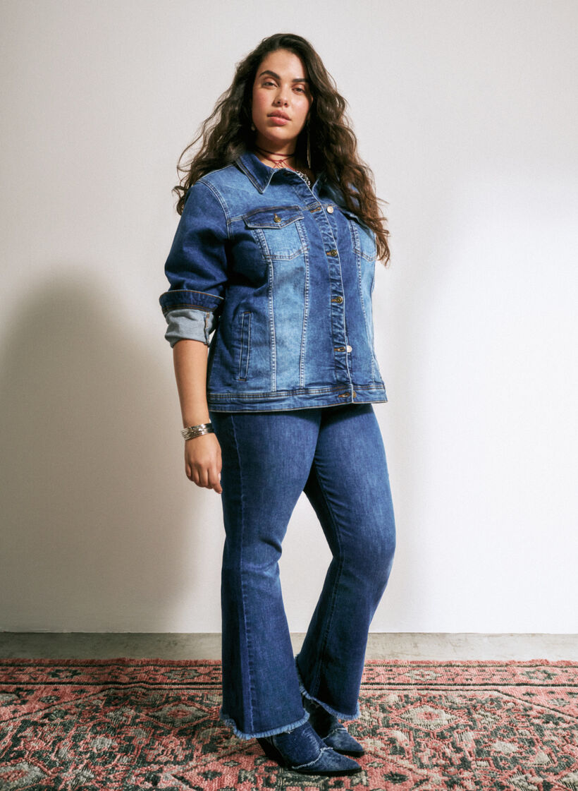 Ellen bootcut jeans med rå kant , Blue denim, Image
