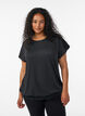 Jerseybluse med strukturstriber og smockkant, Sort, Model image number 0