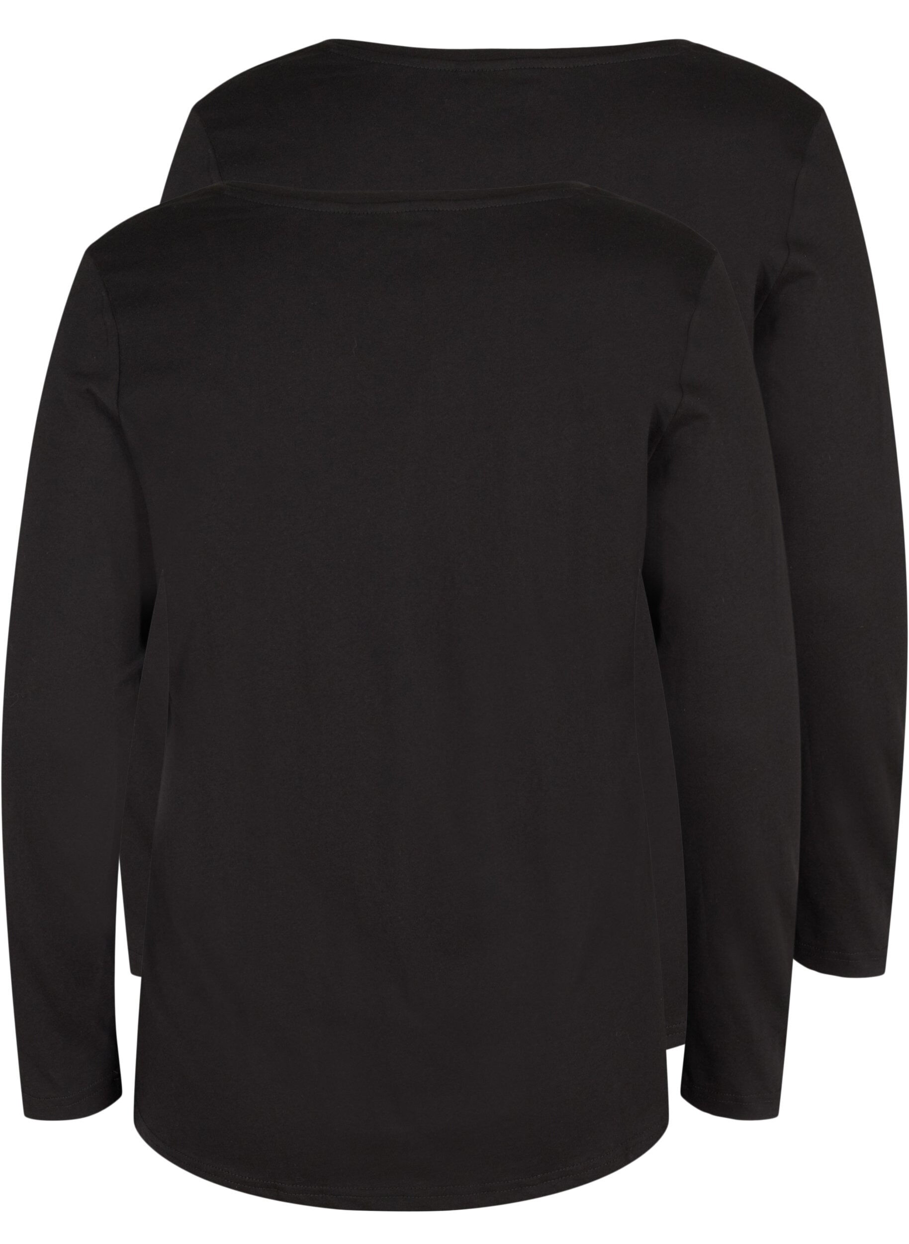 Zizzi 2-pak basis bluse med lange &aelig;rmer, Black, Packshot image number 1