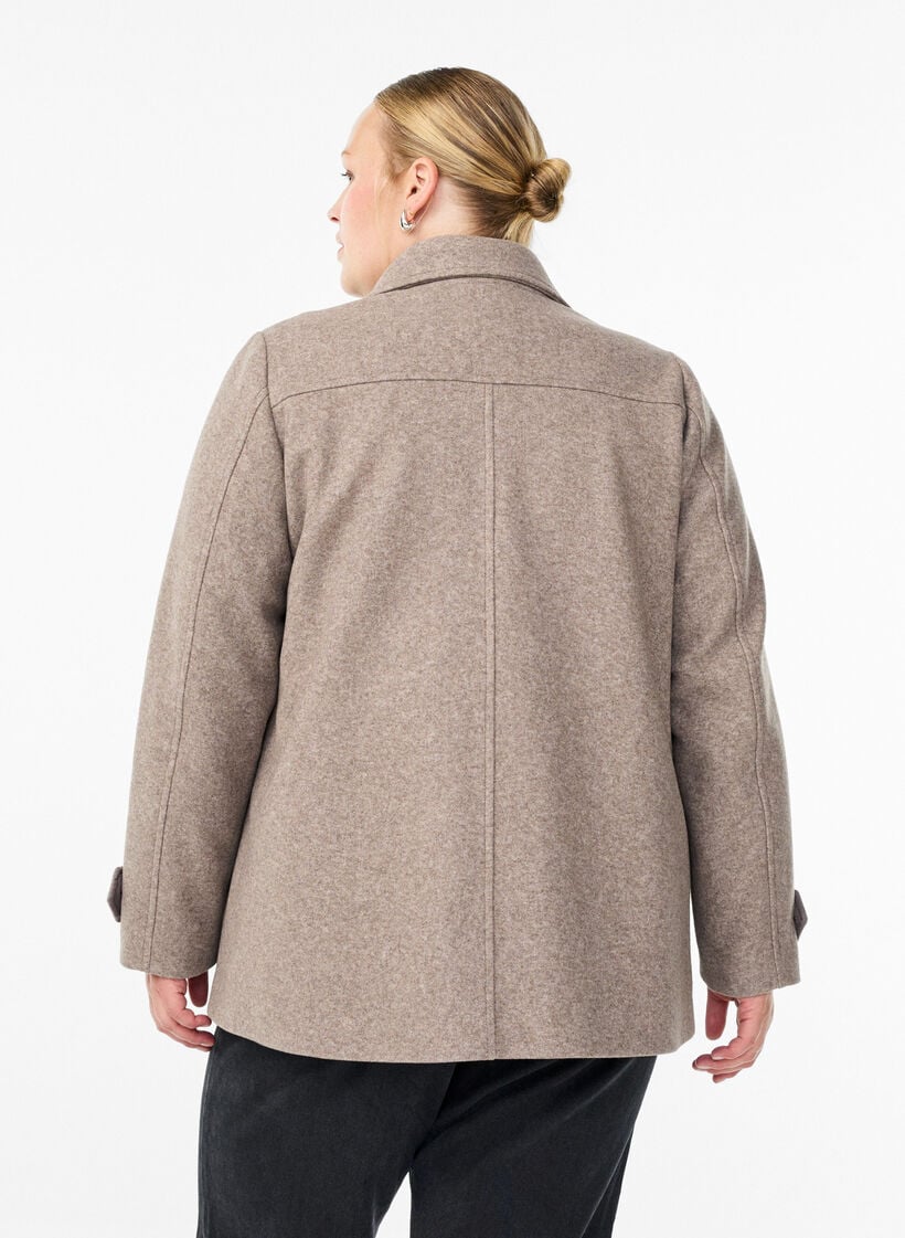 Kort frakke med dobbeltradet knaplukning, Beige, Model image number 2