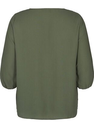 Ensfarvet bluse med blonder og 3/4 ærmer, Thyme, Packshot image number 1