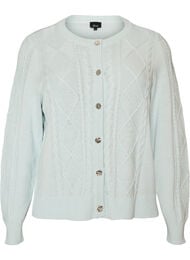 Kabelstrikket cardigan med dekorative knapper, Bl&aring;
