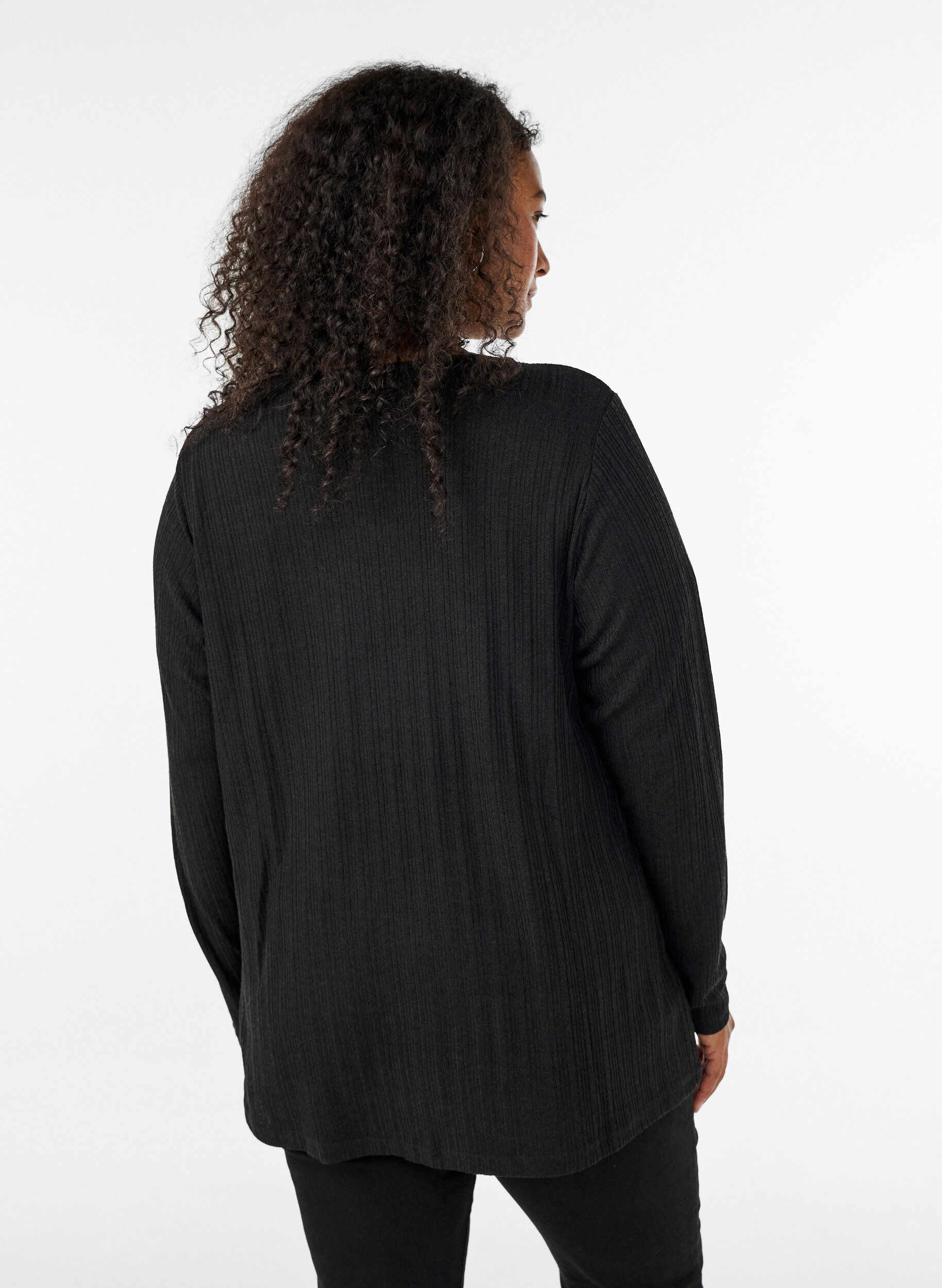 Zizzi&Aring;ben cardigan i struktureret jersey, Sort, Model image number 2