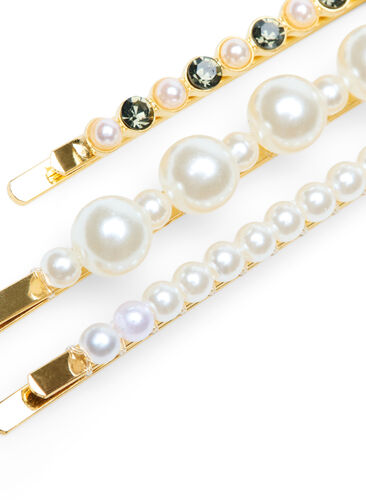 3-pak hårnåle med perler, Pearl, Packshot image number 2