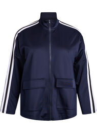 Træningsjakke med striber og cropped ærmer, Blå