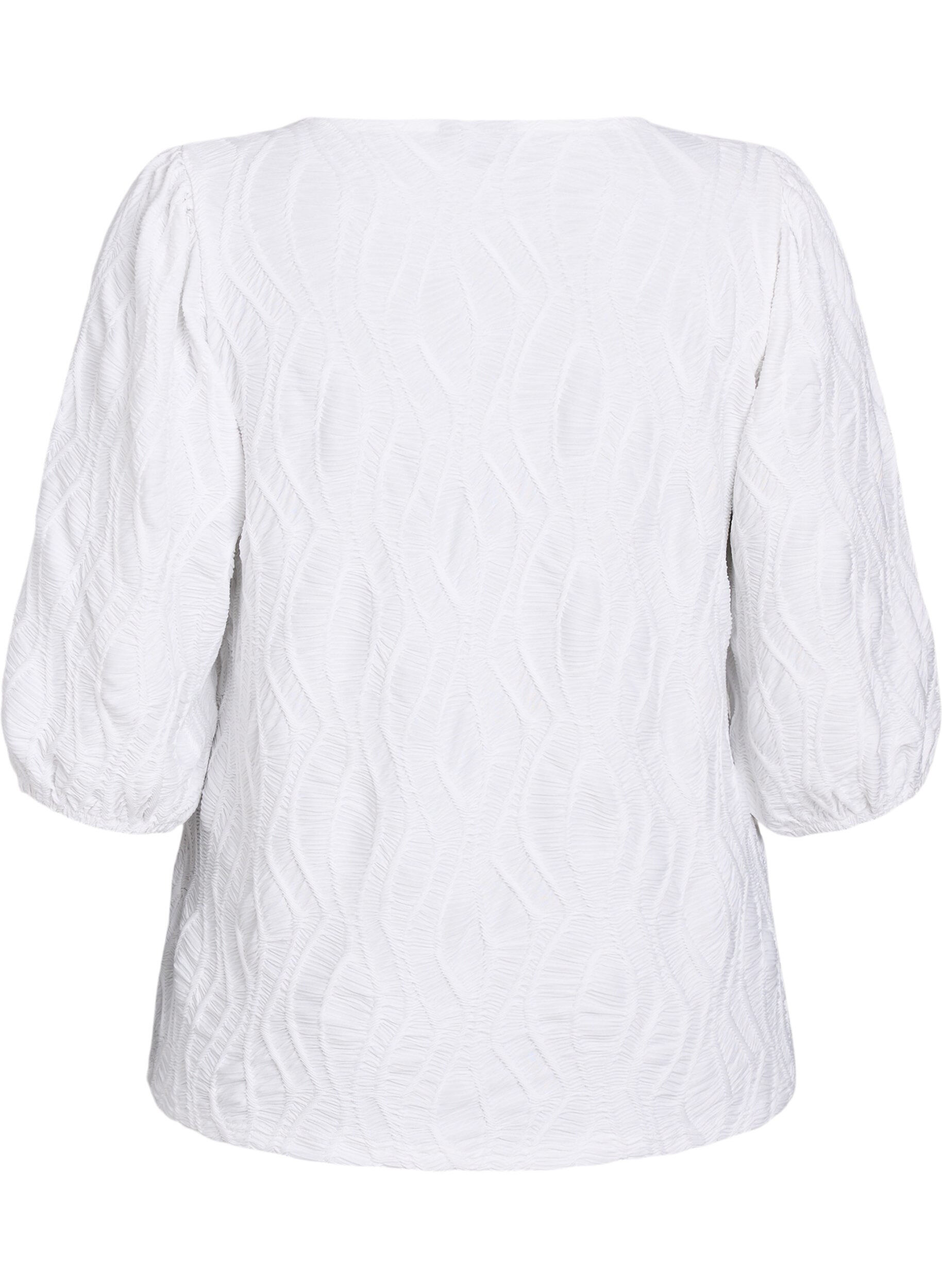 ZizziBluse med tekstur og 3/4 &aelig;rmer, Hvid, Packshot image number 1