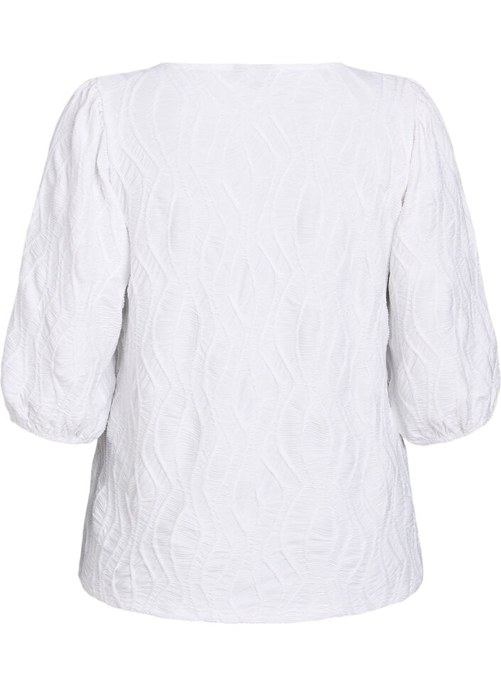 Bluse med tekstur og 3/4 &aelig;rmer, Hvid, Packshot image number 1