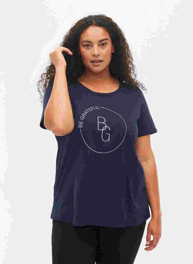 Kortærmet t-shirt med tryk, Navy Blazer BG, Model image number 0