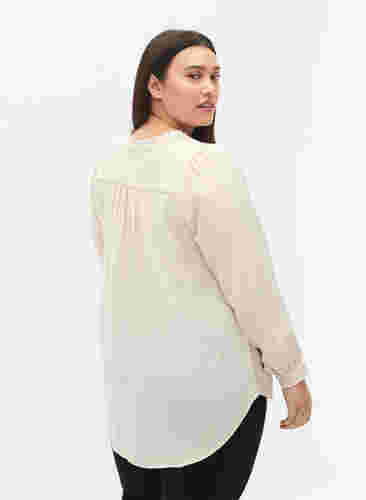 Langærmet bluse med v-udskæring, Warm Off-white, Model image number 1