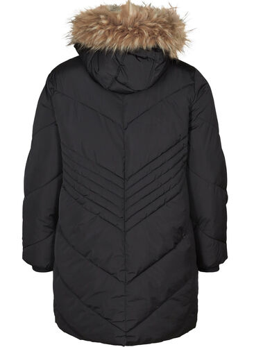 Vinterjakke med hætte og imiteret pelskrave, Black, Packshot image number 1