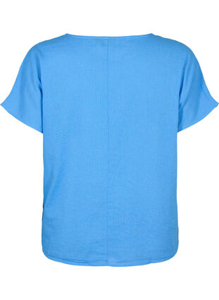 Kortærmet bluse i bomuldsmix med hør, Ultramarine, Packshot image number 1