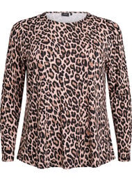Lang&aelig;rmet bluse med leopardprint, Brun