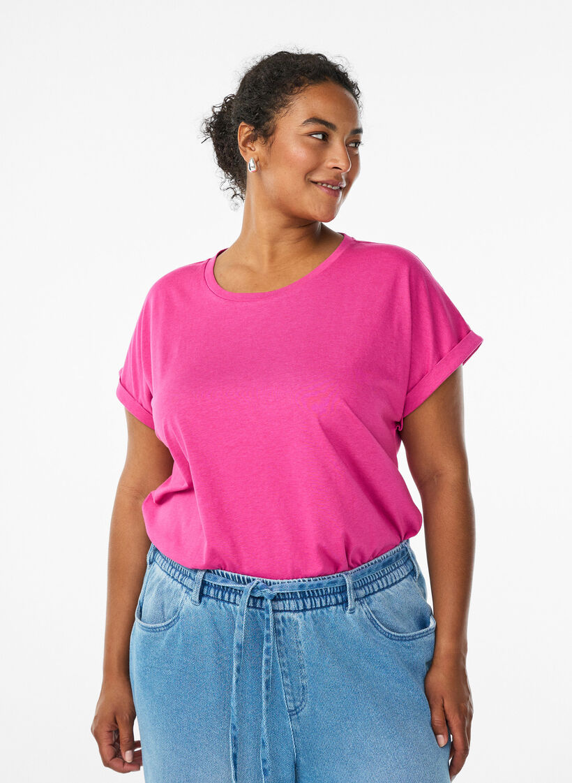 Kort&aelig;rmet t-shirt i bomuldsblanding, Lyser&oslash;d, Model image number 0
