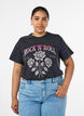 T-shirt i &oslash;kologisk bomuld med rockprint, Sort, Model image number 0