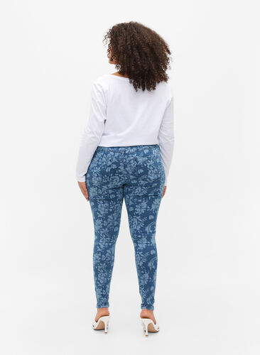 Super slim Amy jeans med mønster, Blue denim, Model image number 0