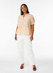 Blomstret bluse i viskose med korte &aelig;rmer og fl&aelig;sekrave, Gul, Model image number 1