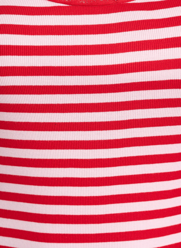 Stribet top med ribstruktur og blondekant, Lyser&oslash;d, Packshot image number 2