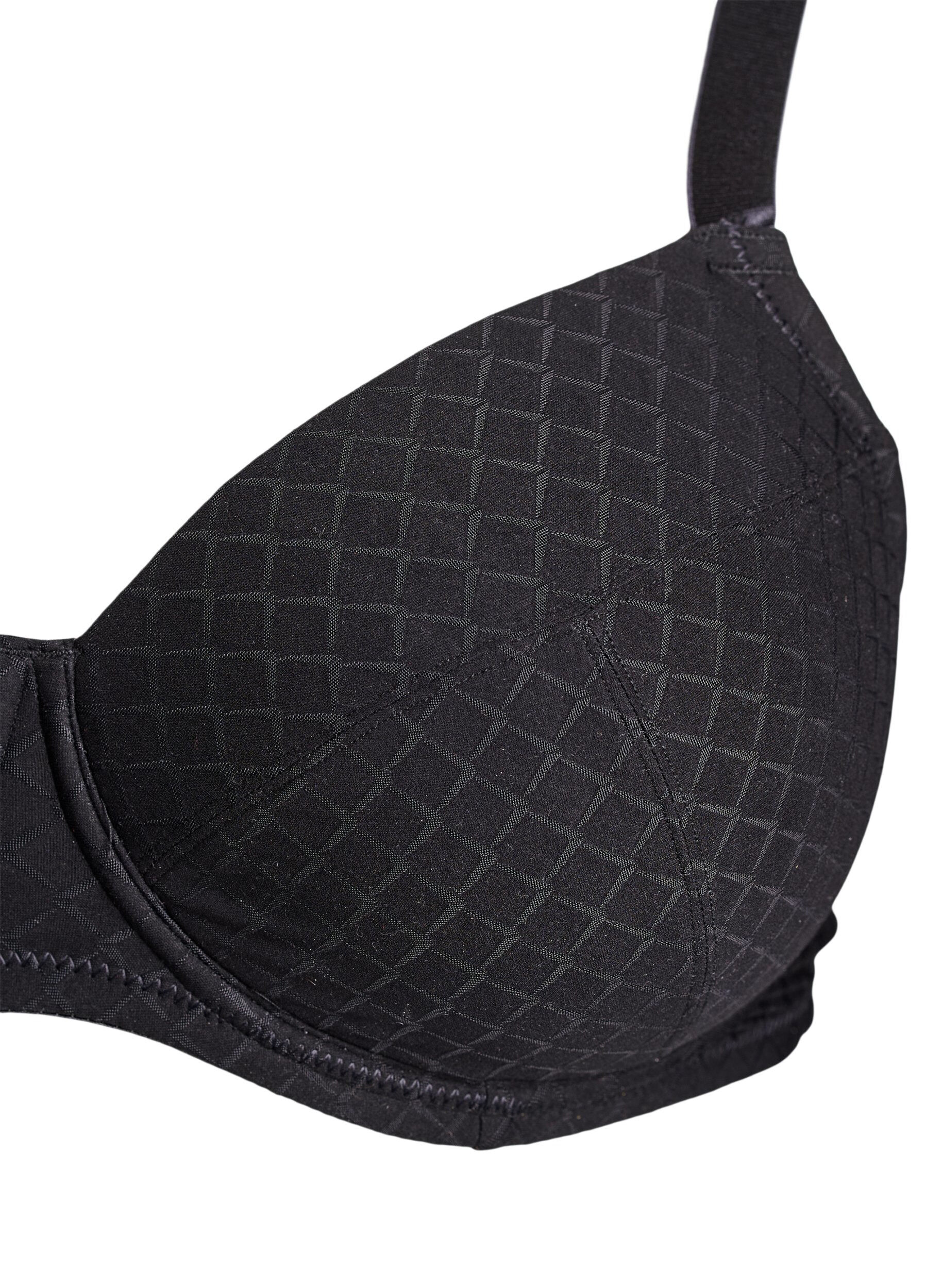 ZizziVatteret microfiber bh med ternet m&oslash;nster, Sort, Packshot image number 2